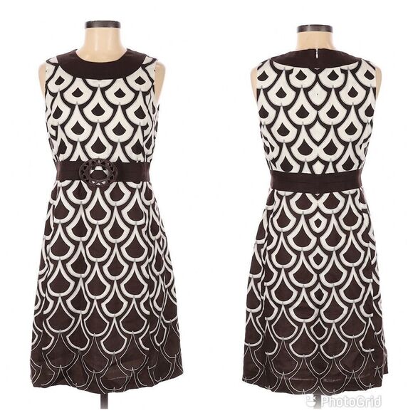 TALBOTS Sleeveless Linen Dress A-Line Ombre Brown Ivory Print Size 6 Petite‎ - Picture 1 of 14